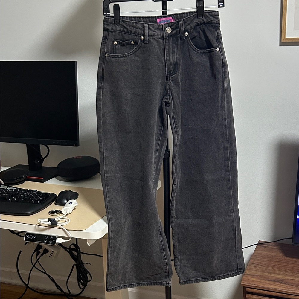 Edikted Petite Raelynn Washed Low Rise Women's Jeans Black